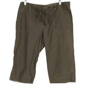 Columbia Women M Cotton Blend Wide Leg Capri Pants Brown Pockets Drawstring